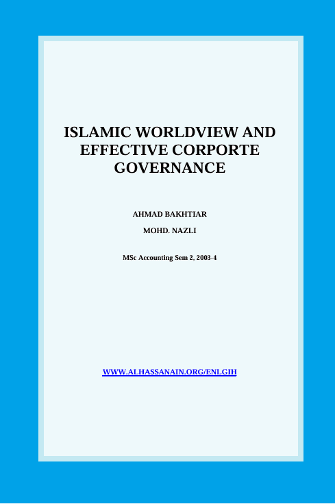 Islamic Worldview and effective Corporate Governance